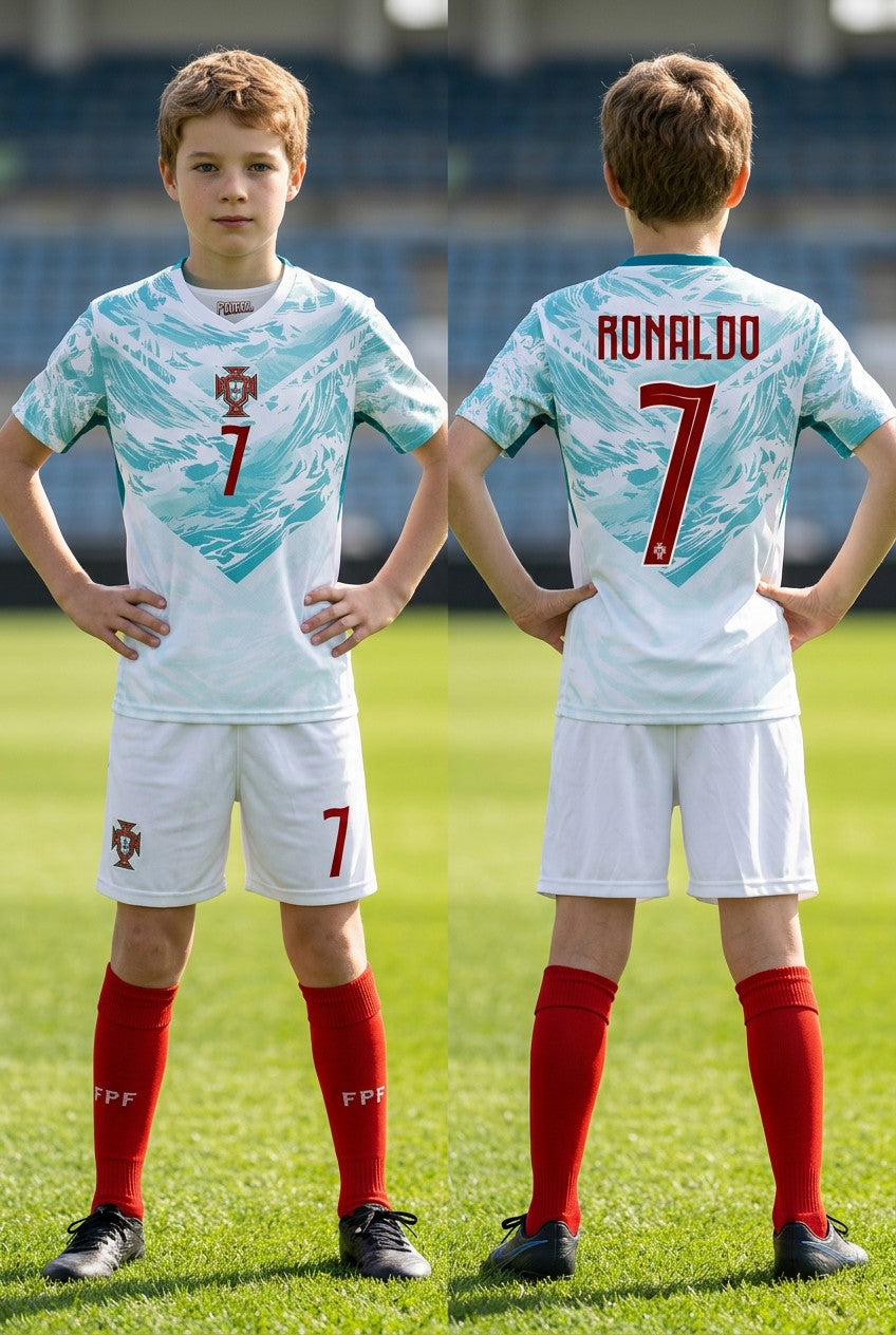 Tenue football enfant style joueur portugais N°7 – 3 pièces