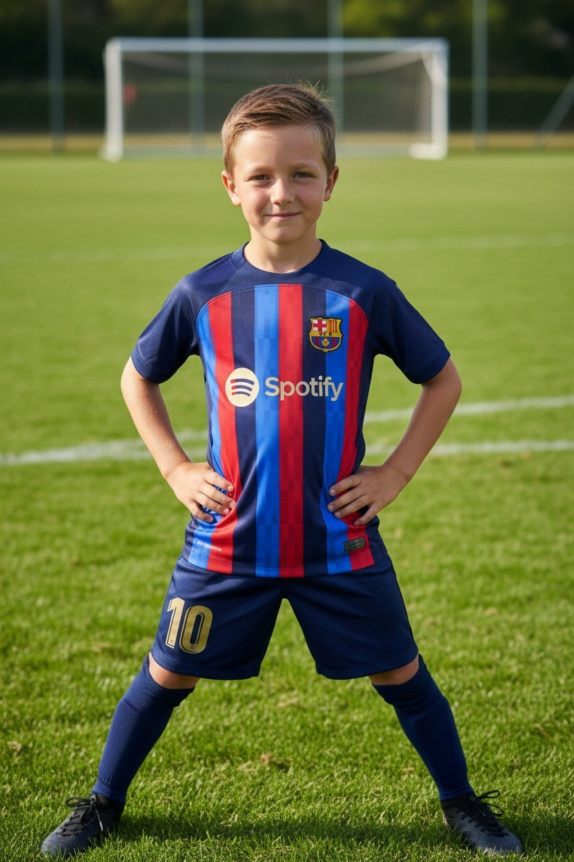 Tenue de foot enfant complète 3 pièces – Maillot, short & chaussettes différents styles ⚽