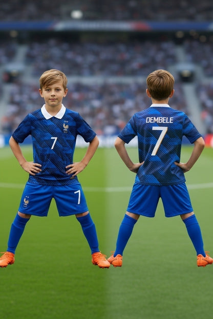 Tenue football enfant style France bleu N°7 – 3 pièces