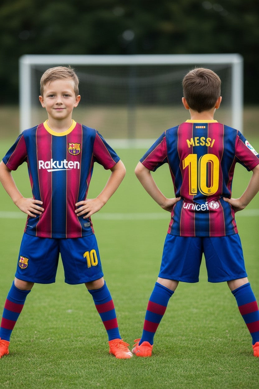 Tenue football enfant complète 3 pièces – variante bleu et rouge