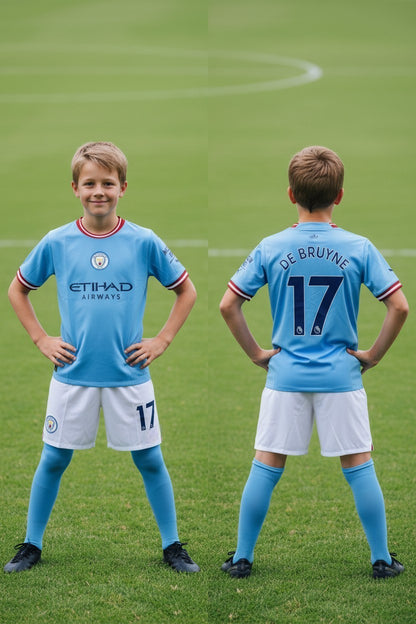 Tenue football enfant style club anglais bleu N°17