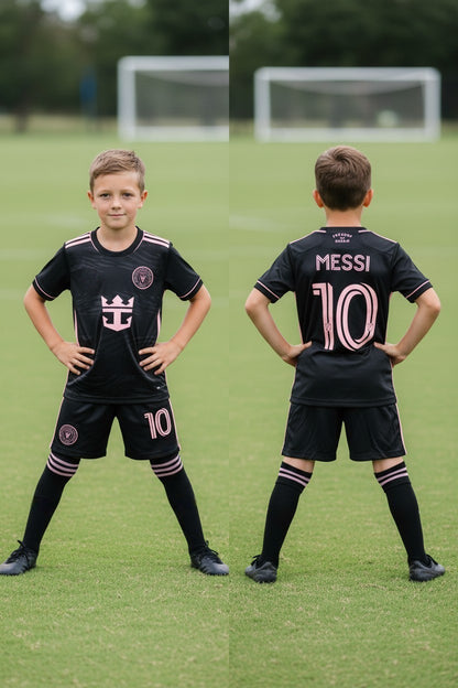 Tenue football enfant complète 3 pièces – variante noir et rose 2