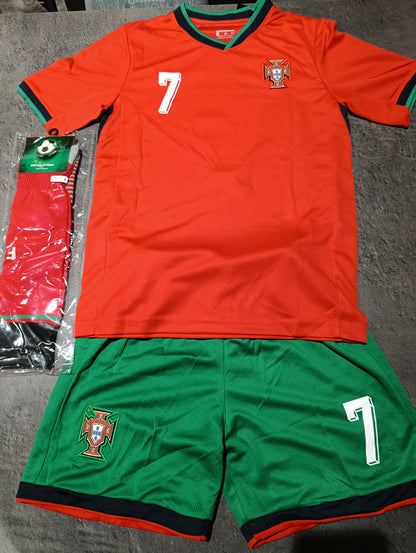 Tenue football enfant style Portugal vert et rouge N°7 – photo produit 1