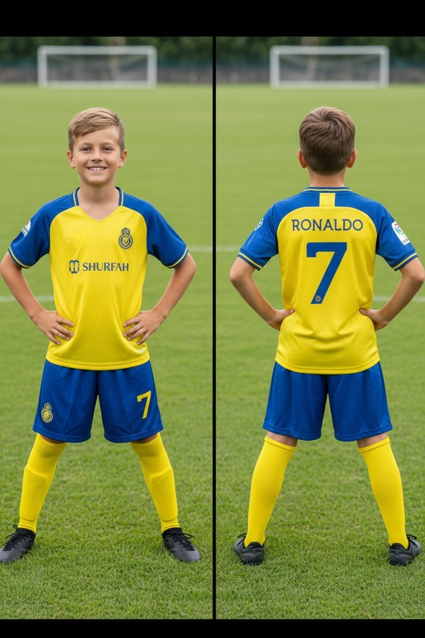Tenue football enfant style joueur portugais N°7 – variante jaune