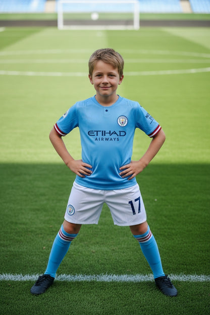 Tenue football enfant style club anglais bleu N°17 – photo produit