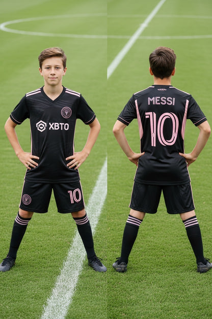 Tenue football enfant complète 3 pièces – variante noir et rose