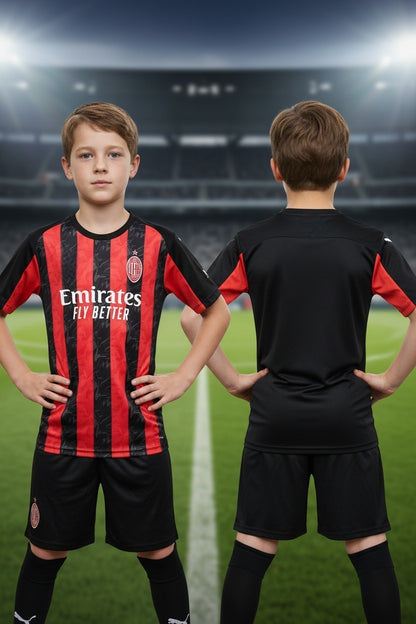 Tenue football enfant personnalisable rouge et noir
