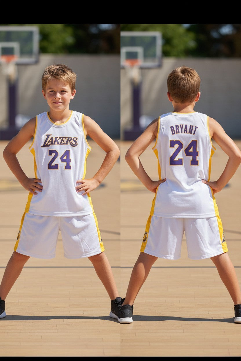 Tenue basket enfant style Lakers N°24 – coloris blanc