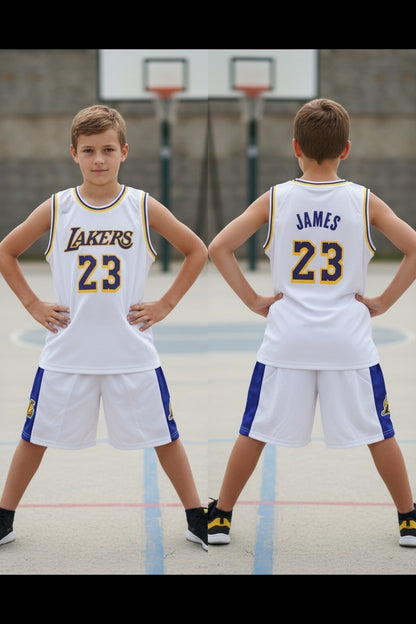 Tenue basket enfant style Lakers N°23 – coloris blanc
