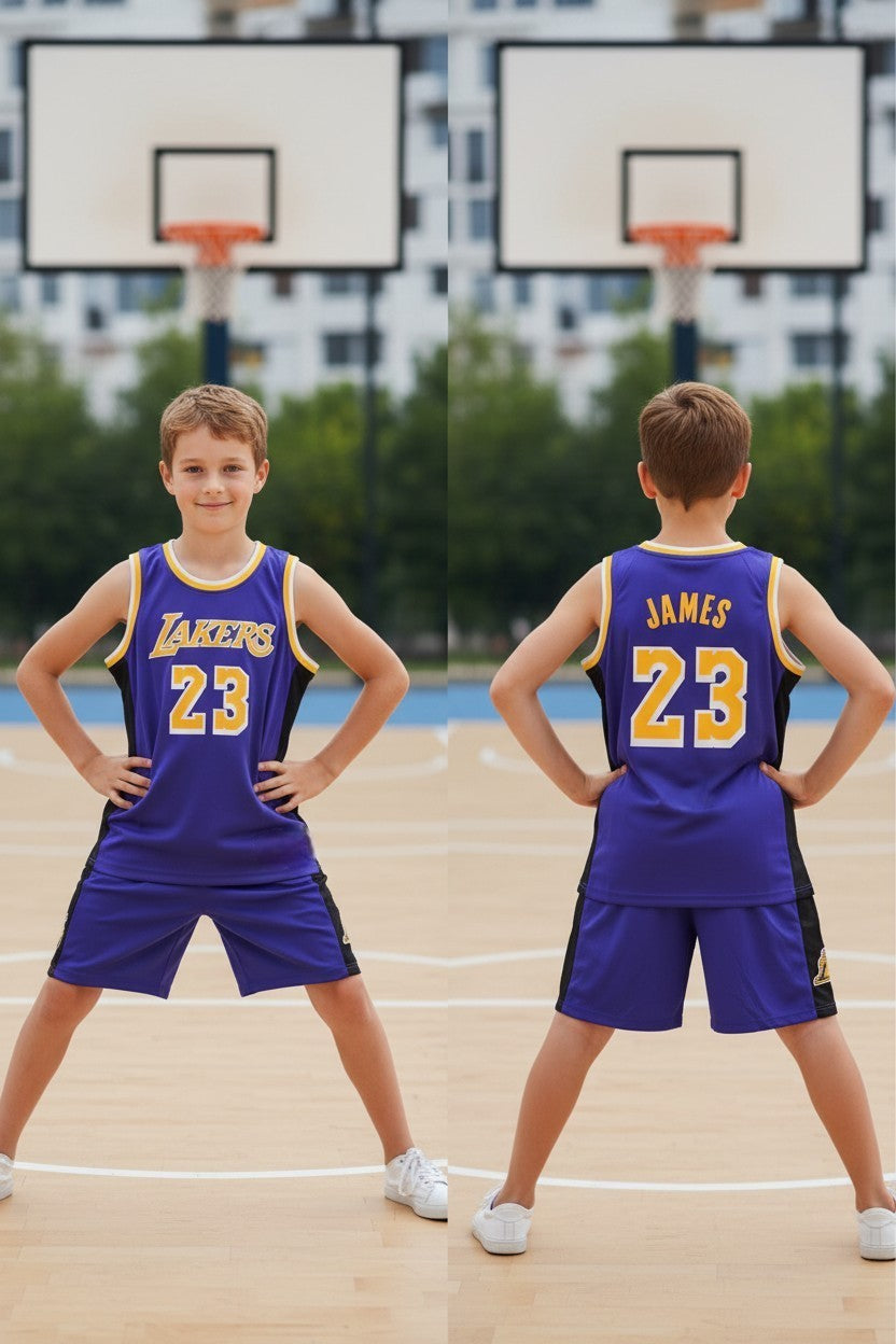 Tenue basket enfant 🏀 – 2 pièces – 3 couleurs – Style Los Angeles Lakers N°23