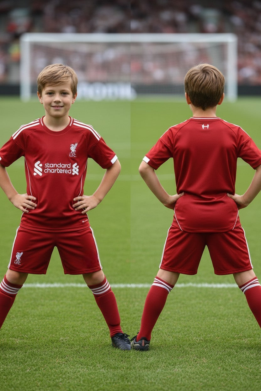 Ensemble foot enfant personnalisable ⚽ – 2 pièces – Style club anglais rouge