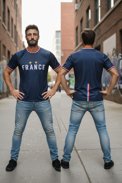 Maillot football personnalisable style France bleu 2 étoiles