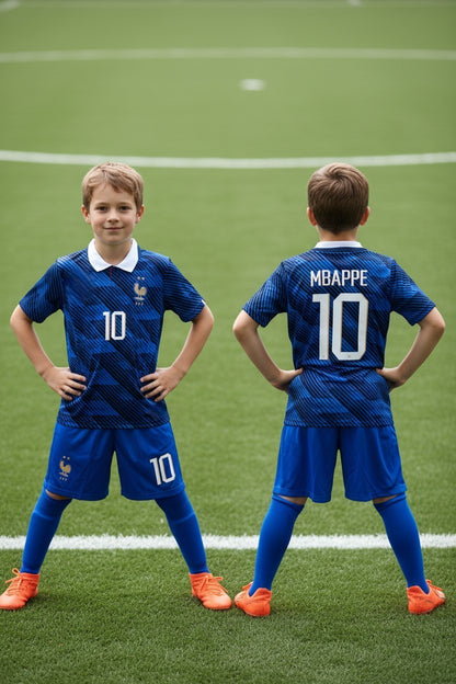 Tenue football enfant style France N°10 bleu ou menthe