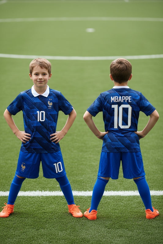 Ensemble foot enfant ⚽ – 3 pièces – style équipe France bleu 10