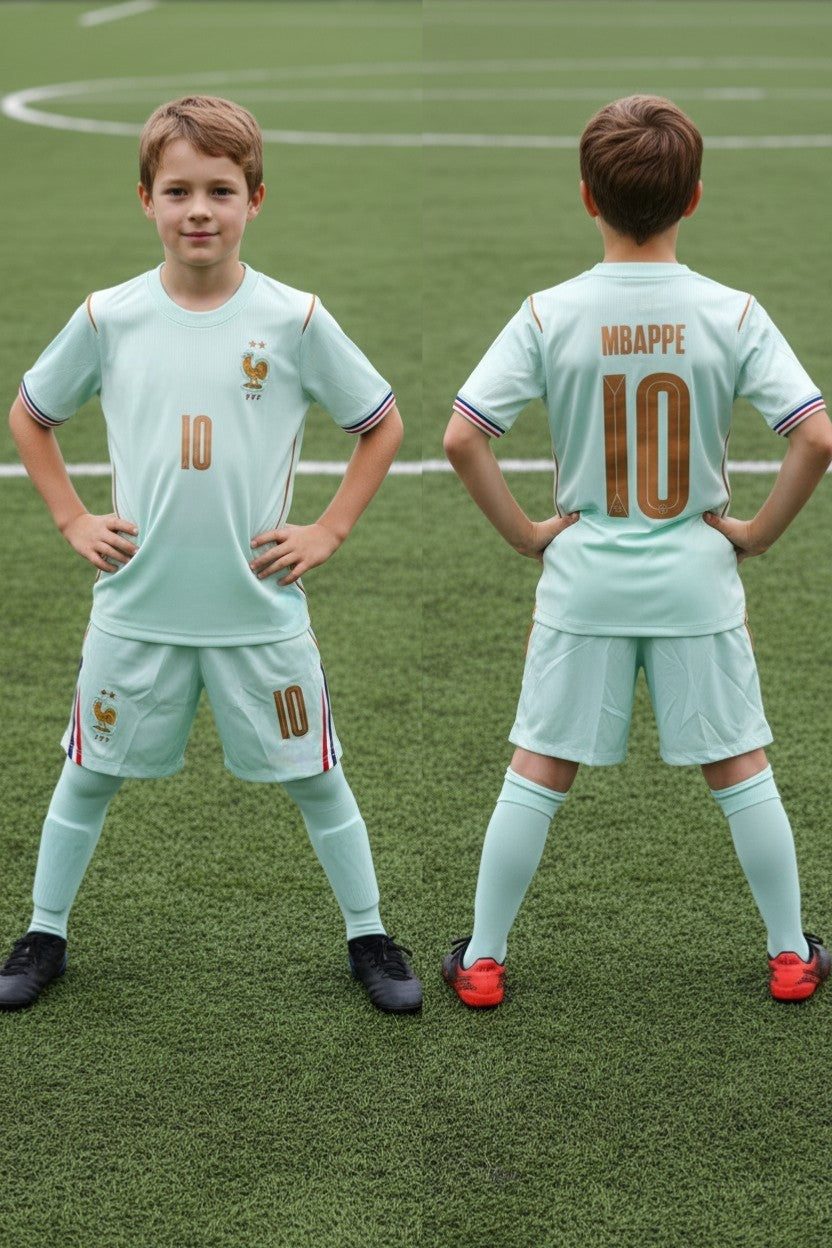 Ensemble foot enfant ⚽ – 3 pièces – style équipe France menthe 10