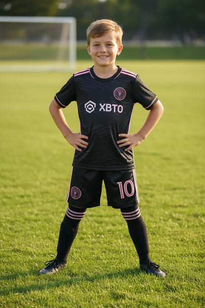 Tenue football enfant complète 3 pièces – variante noir et rose 3