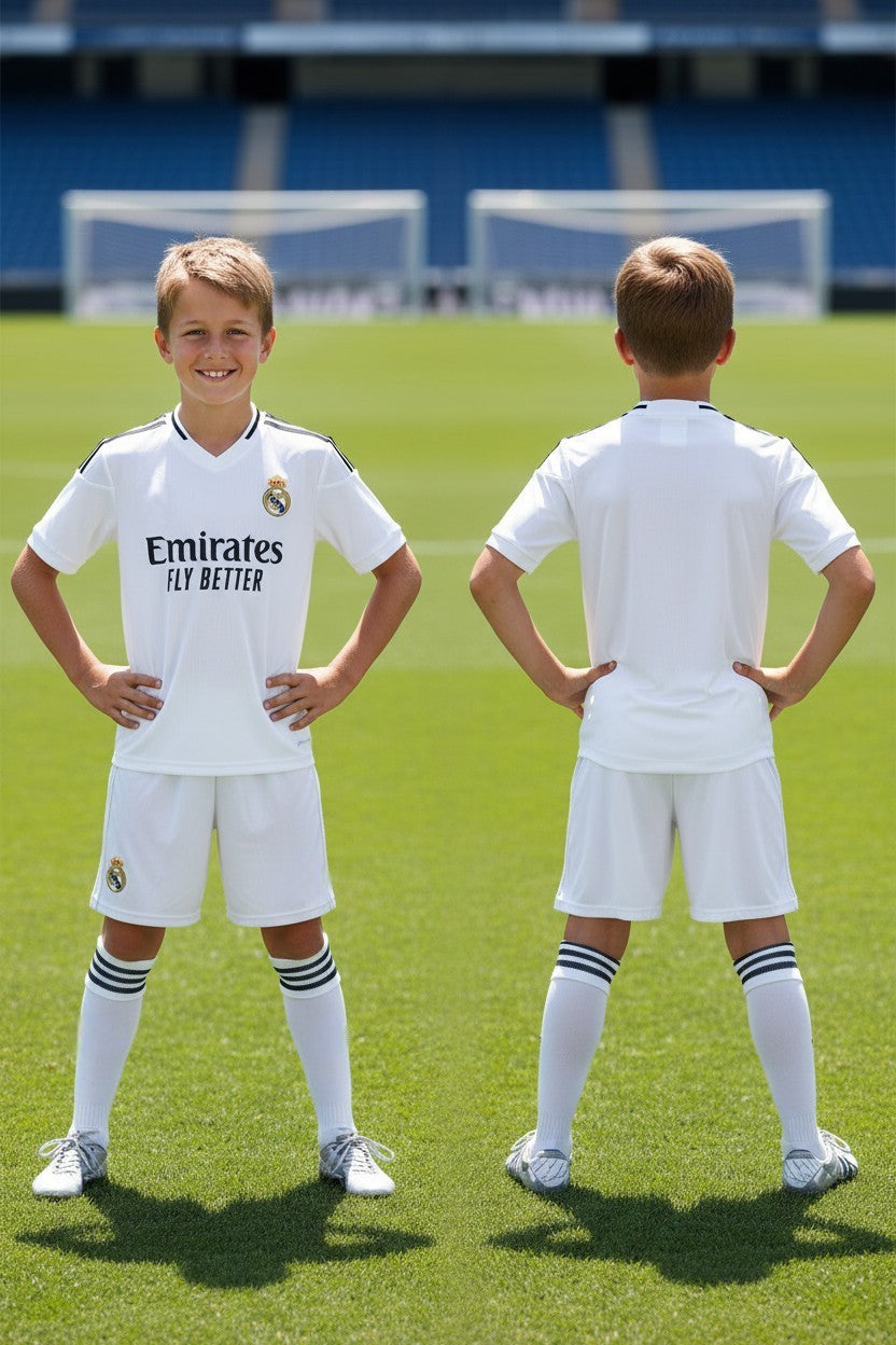 Tenue football enfant personnalisable style club espagnol – variante blanche 2