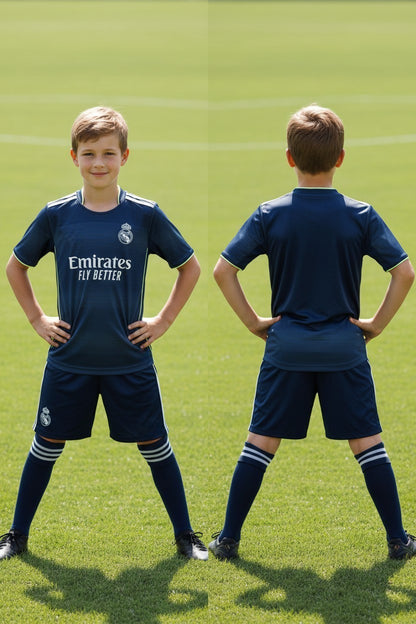 Tenue football enfant personnalisable style club espagnol – variante bleu marine