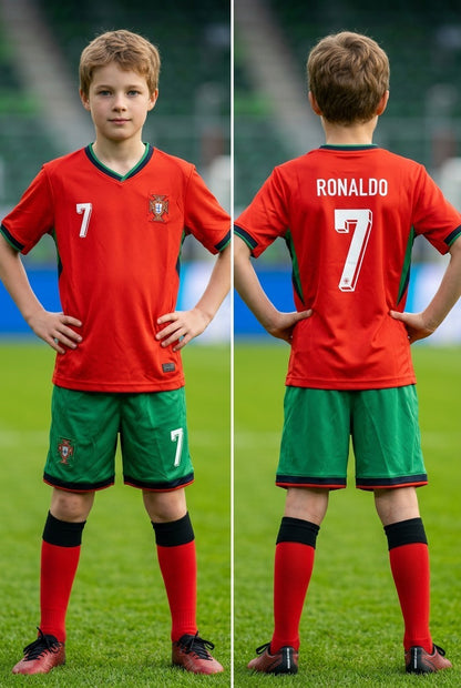 Tenue football enfant style Portugal vert et rouge N°7